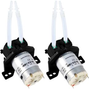 2PCS DC 12V Lab Dosing Pump 100mL/min Peristaltic Pumps Chemical Water Liquid 3mm ID x 5mm OD for Aquarium Analytical Home Bonsai Irrigation Watering DIY (L Bracket Black)