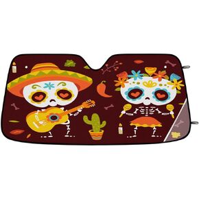 Cute Mexican Sugar Skull Front Car Windshield Sun Shade Foldable Automotive Window Sunshade Blocks UV Ray to Keep Your Vehicle Cool Car Sun Visor Protector for Car Truck SUV, 55 X 27.5 Inch