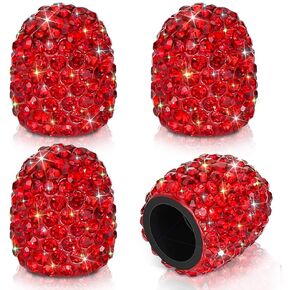 OTOSTAR 4 Pack Bling Valve Stem Caps, Universal Tire Valve Caps Crystal Car Decoration Accessories for Vehicle Bicycle (Red)