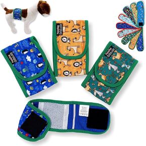 Pack of 3 Dog Belly Band Puppy Diapers Male Boy Belly Wrap Reusable Washable for Small Dog Breeds (XS: Waist 10" - 12", Orange Trim)