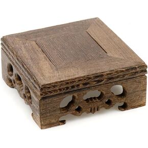 Wooden Display Stand Base 4.72"×4.72" Square Wood Carved Pedestal Oriental Style Stand for Vase, Teapot, Table Lamps