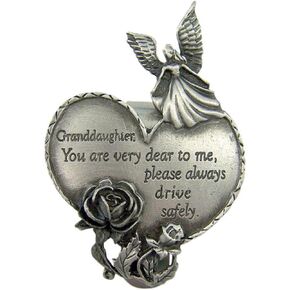 Fine Pewter Grandaughter Drive Safely Guardian Angel Heart Visor Clip, 2 3/4 Inch in Kuwait