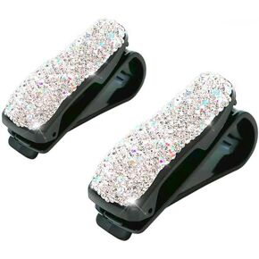 Bling Glasses Holders for Car Sun Visor 2PCS，Crystal Rhinestones Fashion Car Glasses Hanger Mount Eyeglasses Clip for Women Girls