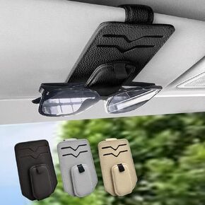 Sunglass Holder for Car, Magnetic Leather Car Sunglass Holder Eyeglass Glasses Hanger Clip for Car Sun Visor, Ticket Card Clip Cash Organizer, 1 Pack Beige
