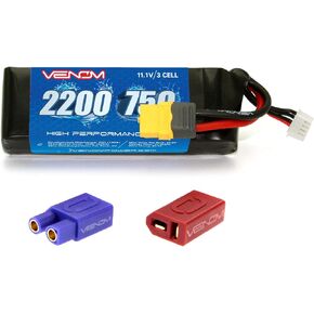Venom Power Marine Series 75C 3S 2200mAh 11.1V LiPo RC Car Battery - 14 AWG Soft and Flexible Low Resistance Silicone Wire - RC Boat Batteries with XT60 Plug