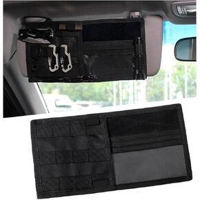 Car Sun Visor Organizer, Tactical Nylon Vehicle Visor Panel Storage Holder Pouch Bag, Molle Multifunctional Sunshade Pocket for Pen Card Sunglasses, Car Accessories (Black)