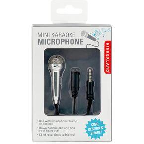 Kikkerland Karaoke Compact Portable Tiny Mini Microphone, Silver, for Voice Recording, Singing. Novelty Gift