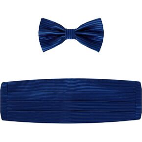 Dan Smith Mens Cumberbund Elastic-Band Clip-On Adjustable Bow Ties Hanky Cufflink Set