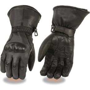 Milwaukee Leather Men's Black Leather Gauntlet Motorcycle Hand Gloves-Waterproof Hard Knuckle Elasticized Palm-SH815