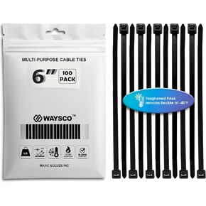 WAYSCO Black Zip Cable Ties 4 inch/0.10 inch (100 pcs) 22 lbs/pounds Tensile Strength Automotive Grade Nylon PA66-40℉ to 257℉ UV Resistant for Outdoor and Indoor