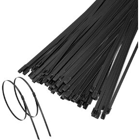Metal Zip Ties black 100pcs 20 inch 304 Stainless steel Epoxy Coated Cable Tie Multi-purpose Self-locking Cable Ties, Metal Exhaust Wrap with 200 Lbs Tensile Strength