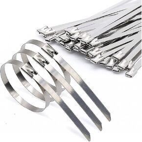 ربطات عنق معدنية بسحاب 11.8 بوصة (300 مم) 100 قطعة 304 ربطات عنق من الفولاذ المقاوم للصدأ شديدة التحمل متعددة الأغراض ذاتية القفل للآلات والمركبات ولفائف العادم والمزارع والأنابيب والأسقف والكابلات والسياج الخارجي in Kuwait