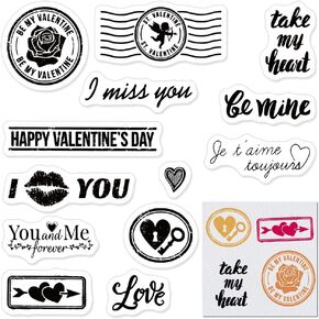 Hying Valentines Rose Flowers Clear Stamps for Card Making Photo Album Decorations, Love Words Stamps Heart Letters Transparent Rubber Stamps Seal for DIY Scrapbooking Supplies
