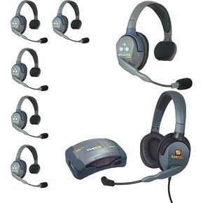 EARTEC HUB7SMXD Hub Mini Duplex Base 7-Person System, Includes 6X Ultralite Single Headset, Max4G Double Headset