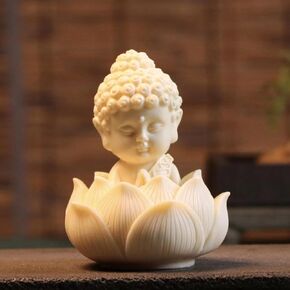 White Buddha Statue Sculpture, Cute Home Decor Office Desk Decorative Accessories, Living Room Decor Shelf Decor House Decoration, Ivory Nut Natural Plant Material Made