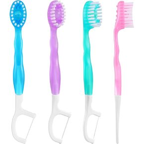Disposable Toothbrush, Complete Oral Care All in One Toothbrush, Include Toothpaste, Tongue Cleaner, Dental Floss and Picks, Pack of 24