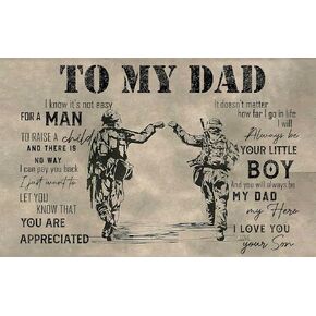 Veterans Christmas Gifts - To My Dad Veteran Vintage Poster, Father and Son Army Military Soldier Wall Art Home Decor- Gift from Son, Father's Day Birthday Christmas Memorial Day Idea Gift ( Unframed,