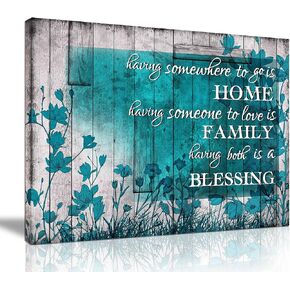 Inspirational Bathroom Wall-Art for Bedroom - Teal Flower Motivational Quotes Wall Decor for Dining Room Canvas Ready to Hang