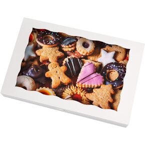 25-Pack White Bakery Box12x8x2.5inch,Large Pastry Cookie Box for Donuts,Muffins with Window Lid - Auto-Pop up Paper Box Doughnut Chocolate Strawberries Treat Boxes,Pack of 25