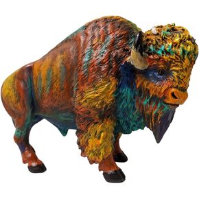 Rustic Resin Colorful American Icon Bison Wildlife Statue Tabletop Shelf Display Buffalo Figure