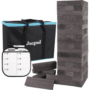 Juegoal 54 Pieces Giant Tumble Tower Blocks Game Giant Wood Stacking Game with 1 Dice Set, Gameboard, Canvas Bag for Adult, Kids, Family, Grey
