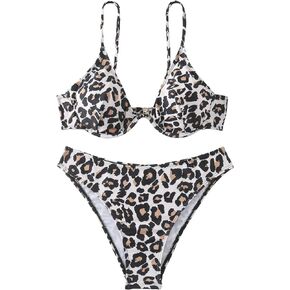 WDIRARA Women's 2 Piece Leopard Print Swimsuits Underwire Bikini Set Beachwear Bathing Suit