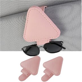 AUCELI 2PCS Sunglasses Holders for Car Sun Visor, Leather Magnetic Glasses Eyeglass Hanger, Automotive Ticket Card Mount Clip for Women Men, Universal for SUV, Truck, RV, Van and More（Beige）
