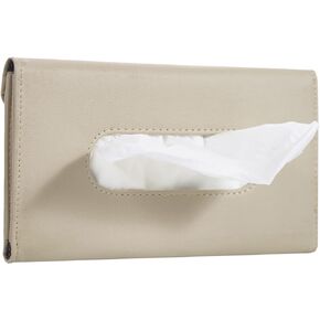 Lebogner Car Sun Visor Tissue Holder, Beige PU Leather Tissue Dispenser Hanging Case to Clip On Your Car Door Or Back Seat Pocket, Interior Accessories Pouch for Wipes, Bonus Pack of Napkins Included