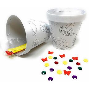 Classroom Bulk 12 Pack of Decorate Your Own DIY Cardstock Craft Flower Pots with Foam and Flowers and Bugs and Acrylic Gems and Jewels
