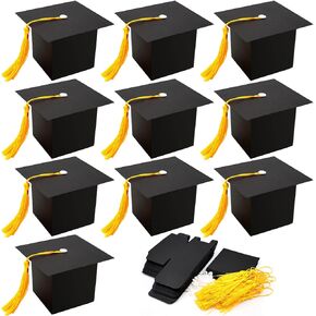 32 pcs Graduation Cap Gift Box for 2024 Graduation Ceremony Party, Black Box with Yellow Tassel Party Favors Decor Party Supplies,Treat Cake Candy Chocolate Biscuit Box for Graduation Party