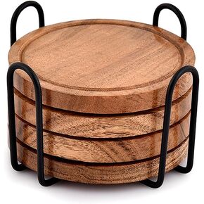 Coasters Set of 4 with Iron Holder for Dining Table Tabletop Protection Décor (4" x 4" x 0.5") (Set of 4)