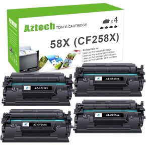 Aztech 58X CF258X M404n Black High Yield Toner Cartridge Replacement for HP 58X CF258X 58A CF258A for HP Pro M404n M404dn MFP M428fdw M428fdn M404dw M428dw M404 M428 M406 Printer Ink (4-Pack)