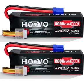HOOVO 6S 22.2V LiPo Battery 8000mAh 100C RC LiPo Batteries Metal Plates with EC5 Plug Compatible with Traxxas UDR RC Car Boat Buggy Truck Tank Racing Hobby(2 Pack)