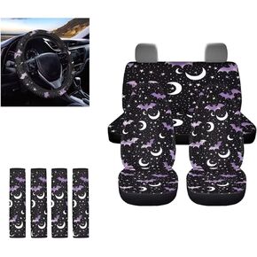 American Flag Sunflower Print Car Seat Covers Full Set for Women Men, Automotive Accessories Set of 9, High Back Front Rear Seat Covers Car Steering Wheel Cover Safety Belt Pads
