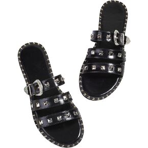 Verdusa Women's Studded Slide Sandals Punk Rivet Buckle Slip On Flats Sandals