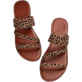 Verdusa Women's Leopard Print Strappy Summer Flat Sandals Slip On Slides