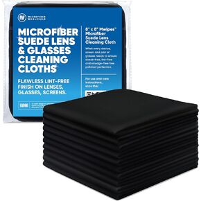Premium Lens Screen Cleaning Cloth by Microfiber Wholesale | Black | 8"x8" | 10pk | Soft Microfiber Suede | Compact Size Reusable | No Lint Scratch-Free Durable | Lenses Screens iPads