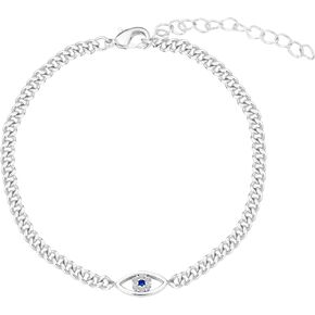 Evil Eye Bracelet for Women Girl Sterling Silver Cuban Link Curb Chain Bracelets Jewelry Gifts