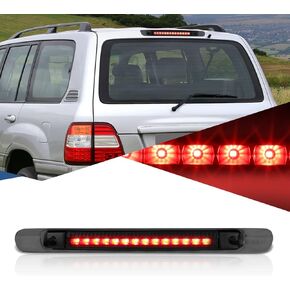 Auto Dynasty Full LED Rear Center High Mount Stop Lamp Third Brake Light Compatible with Toyota Land Cruiser 98-07 without Spoiler, Black Housing Clear Lens