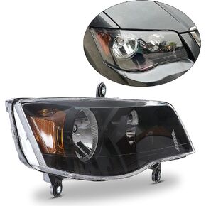 HECASA Headlight Headlamp Black Housing Clear Lens Compatible with 2011-2020 Dodge Grand Caravan 4-Door Van 2008-2016 Chrysler Town & Country Replacement For 68206500AC, 5113337AD (Left Driver Side)