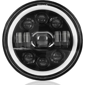7 Inch Motorcycle Headlight, 7''Round LED Headlights DRL Halo Ring Angle Eyes Turn Signal Lights Hi/Lo Beam Head Light Compatible with Harley Headlamp Softail Road King Glide Motorcycle Honda Yamaha