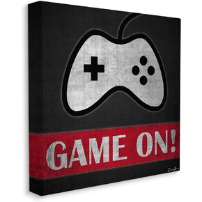 Stupell Industries Game On Bold Gamer Phrase Retro Controller, Designed by Denise Brown Canvas Wall Art, 30 x 30, Grey