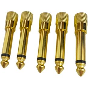 1/4 Mono to 1/8 Mono Adapter, 6.35mm TS Male Plug to 3.5mm Female (Mono to Mono) Audio Adaptor Audio Connector Golden - (5 Pcs)