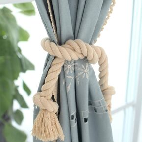 2 Pieces Natural Cotton Curtain Rope Tiebacks-Handmade Curtain Decorative Holdbacks Rural Style Drapery Tieback (Beige)