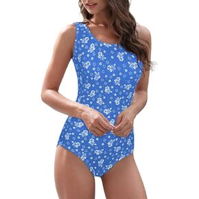 American Trend One Piece Swimsuit Women Modest Bathing Suit Teen Girls Swim Suit Full Coverage Swimsuit Criss Cross Back