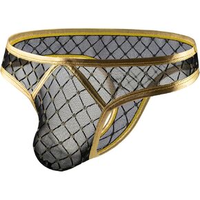 Evankin Mens Mesh Sexy Underwear Bling Leather G-Strings Transparent Thongs Pouch Underpants Breathable T-back