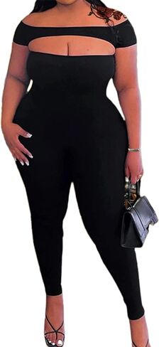 Hilinker Women's Off Shoulder Bodycon Jumpsuits Sexy Short Sleeve One Piece Rompers in Saudi Arabia
