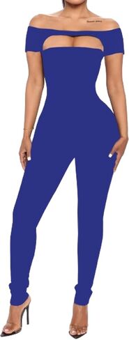 Hilinker Women's Off Shoulder Bodycon Jumpsuits Sexy Short Sleeve One Piece Rompers in Saudi Arabia