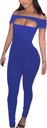Hilinker Women's Off Shoulder Bodycon Jumpsuits Sexy Short Sleeve One Piece Rompers in Saudi Arabia