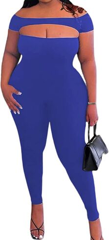 Hilinker Women's Off Shoulder Bodycon Jumpsuits Sexy Short Sleeve One Piece Rompers in Saudi Arabia